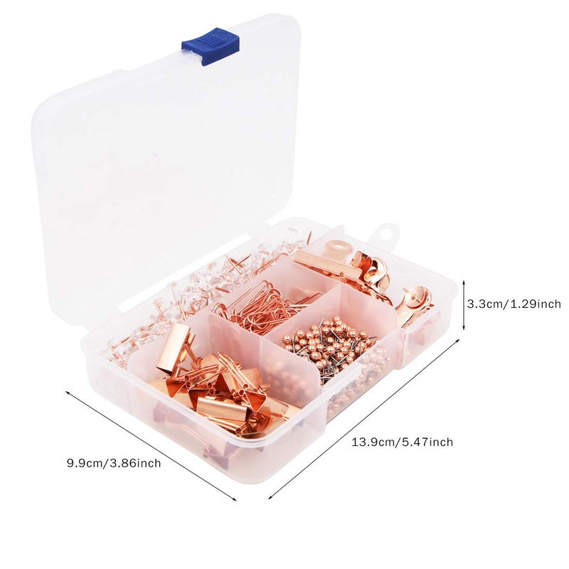 Apol 500PCS Office Stationery Set,Rose Gold Paper Clips Binder Clips Push Pins Round Head Pins 5 in 1 Box for Home School Office Supplies - Image 3